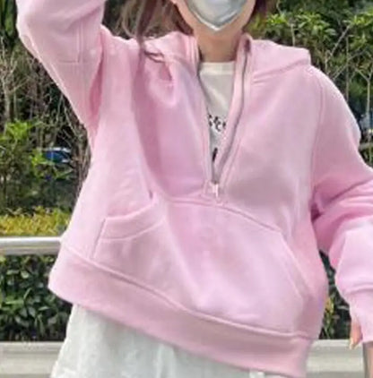 Women's Half Zipper Pullover Fleece Hoodie Sweatshirts 2024 Fitness New Arrivals