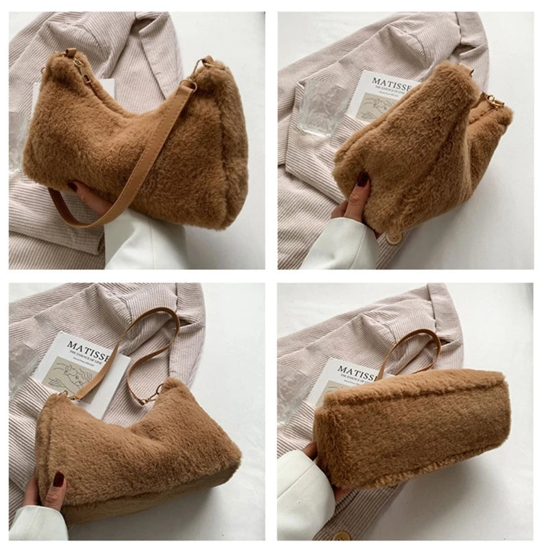 Women's Handbag All-matching Shoulder Bag Stylish Underarm Bag Fashion Crossbody Bag Large Capacity Purse Plush-Tote Bag