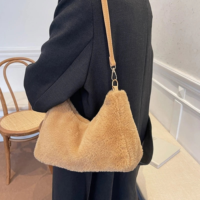 Women's Handbag All-matching Shoulder Bag Stylish Underarm Bag Fashion Crossbody Bag Large Capacity Purse Plush-Tote Bag