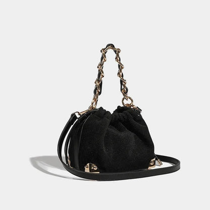 Women's Handbag Flashing Galaxy Small Bucket 2024 New Niche Designer Shoulder Shiny Black Temperament Crossbody Bag