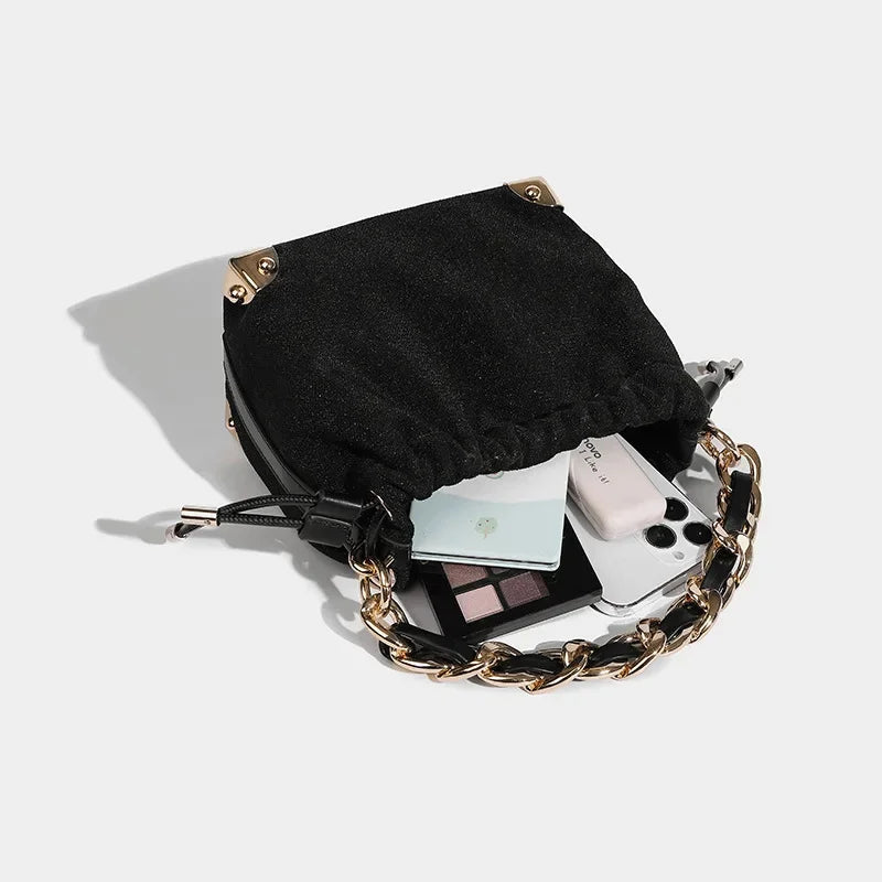 Women's Handbag Flashing Galaxy Small Bucket 2024 New Niche Designer Shoulder Shiny Black Temperament Crossbody Bag