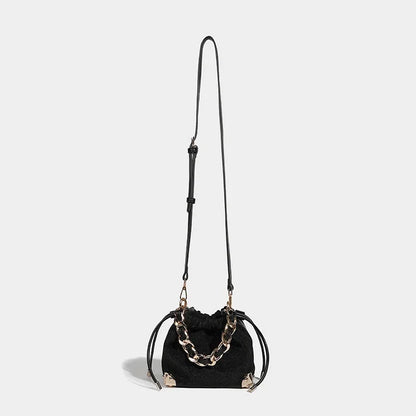 Women's Handbag Flashing Galaxy Small Bucket 2024 New Niche Designer Shoulder Shiny Black Temperament Crossbody Bag