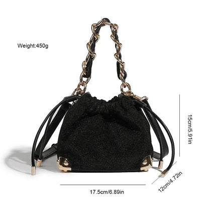 Women's Handbag Flashing Galaxy Small Bucket 2024 New Niche Designer Shoulder Shiny Black Temperament Crossbody Bag