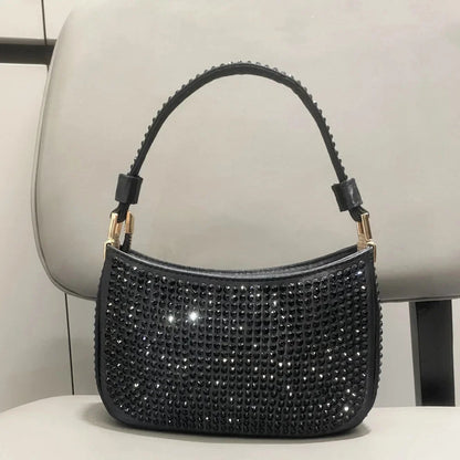 Women's Handbag Rose Red Small 2024 Hot Diamond Underarm Chain Crossbody Shiny Evening Bag