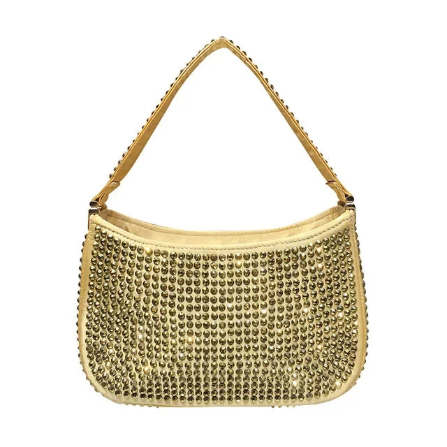 Women's Handbag Rose Red Small 2024 Hot Diamond Underarm Chain Crossbody Shiny Evening Bag