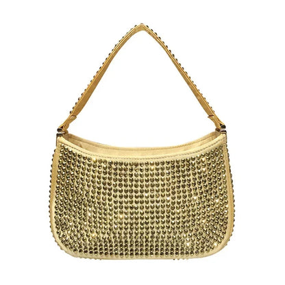 Women's Handbag Rose Red Small 2024 Hot Diamond Underarm Chain Crossbody Shiny Evening Bag