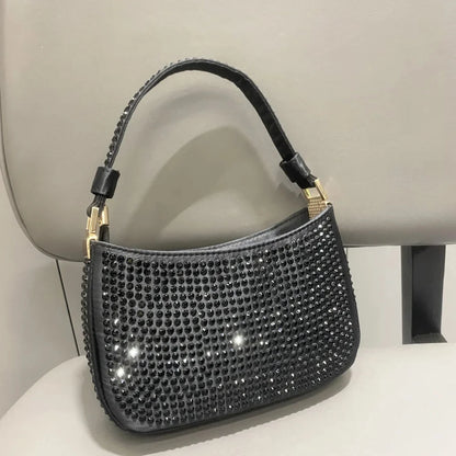 Women's Handbag Rose Red Small 2024 Hot Diamond Underarm Chain Crossbody Shiny Evening Bag