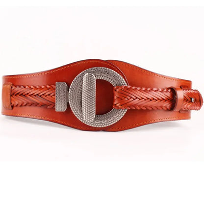 Women's High-quality Wide Girdle Woven Fashion Stretch Simple Leather Retro Designer Belt for Woman