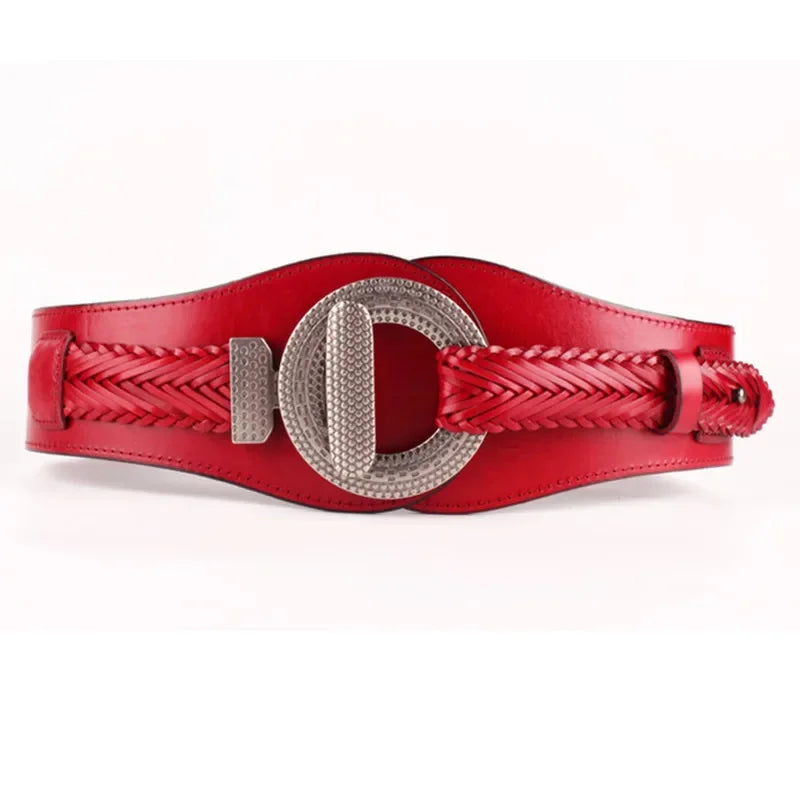 Women's High-quality Wide Girdle Woven Fashion Stretch Simple Leather Retro Designer Belt for Woman