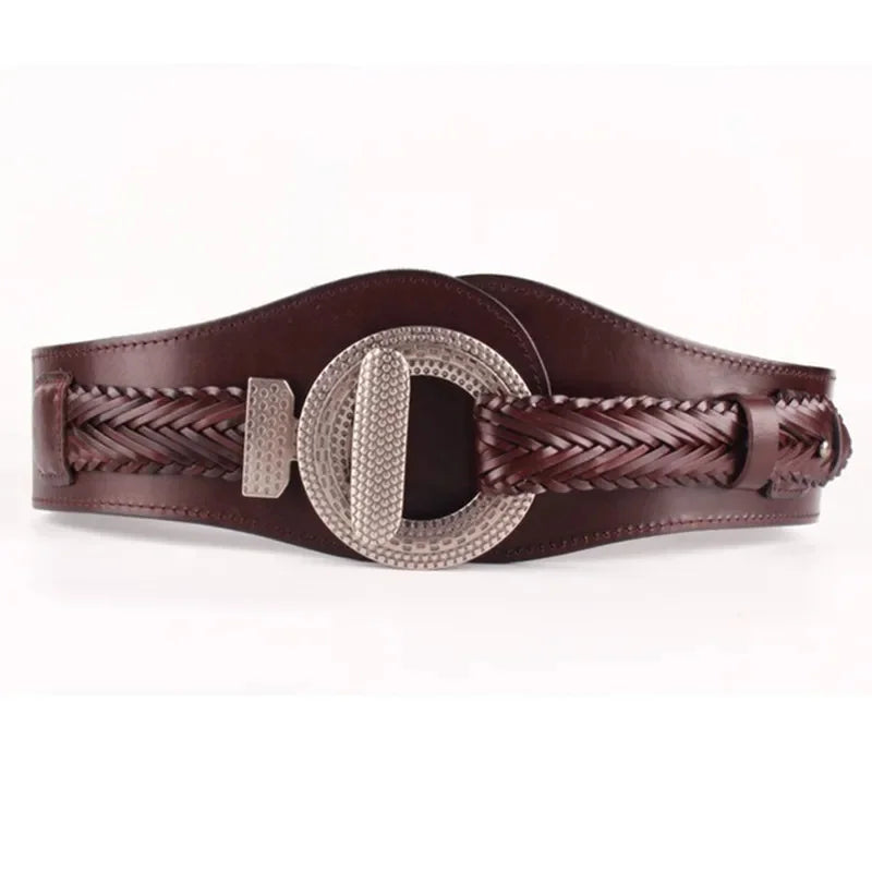 Women's High-quality Wide Girdle Woven Fashion Stretch Simple Leather Retro Designer Belt for Woman