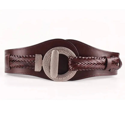 Women's High-quality Wide Girdle Woven Fashion Stretch Simple Leather Retro Designer Belt for Woman