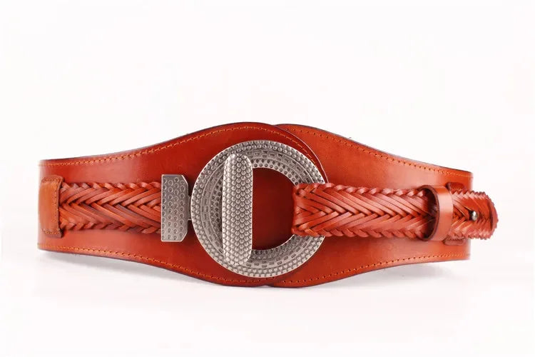 Women's High-quality Wide Girdle Woven Fashion Stretch Simple Leather Retro Designer Belt for Woman