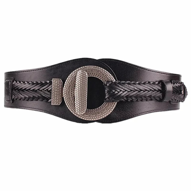 Women's High-quality Wide Girdle Woven Fashion Stretch Simple Leather Retro Designer Belt for Woman