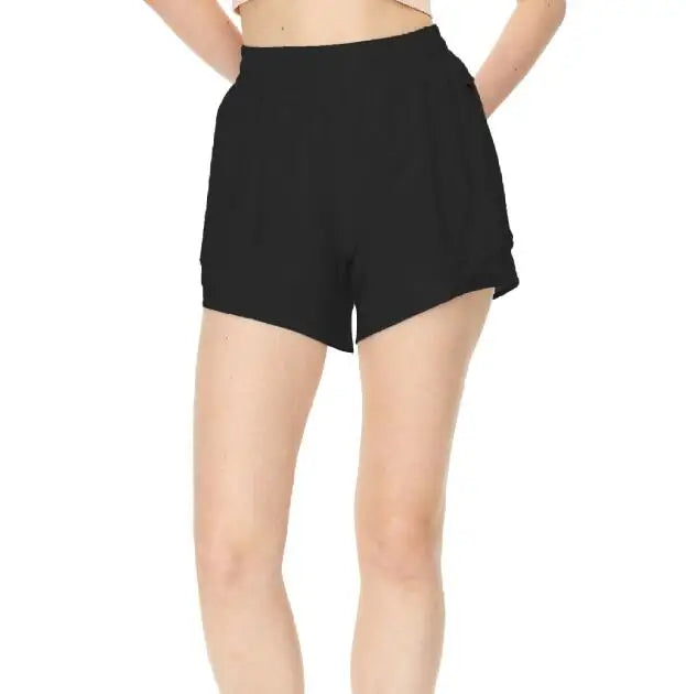 Women's Hot Sporty Shorts With Running Shorts Fake Two Pieces Pants 4”