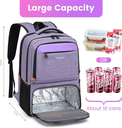 Women's Insulated Cooler Lunch Box 15.6 Inch Shielded Laptop Backpack with USB for Work Travel Picnic