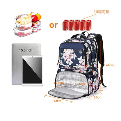 Women's Insulated Cooler Lunch Box 15.6 Inch Shielded Laptop Backpack with USB for Work Travel Picnic