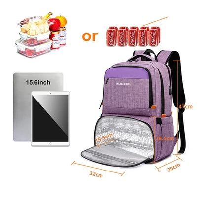 Women's Insulated Cooler Lunch Box 15.6 Inch Shielded Laptop Backpack with USB for Work Travel Picnic