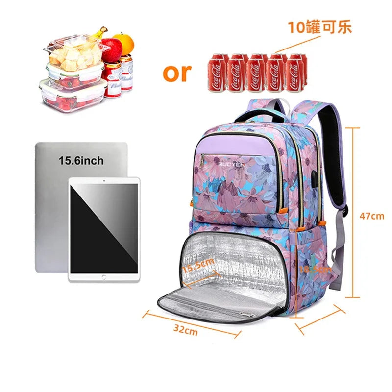 Women's Insulated Cooler Lunch Box 15.6 Inch Shielded Laptop Backpack with USB for Work Travel Picnic