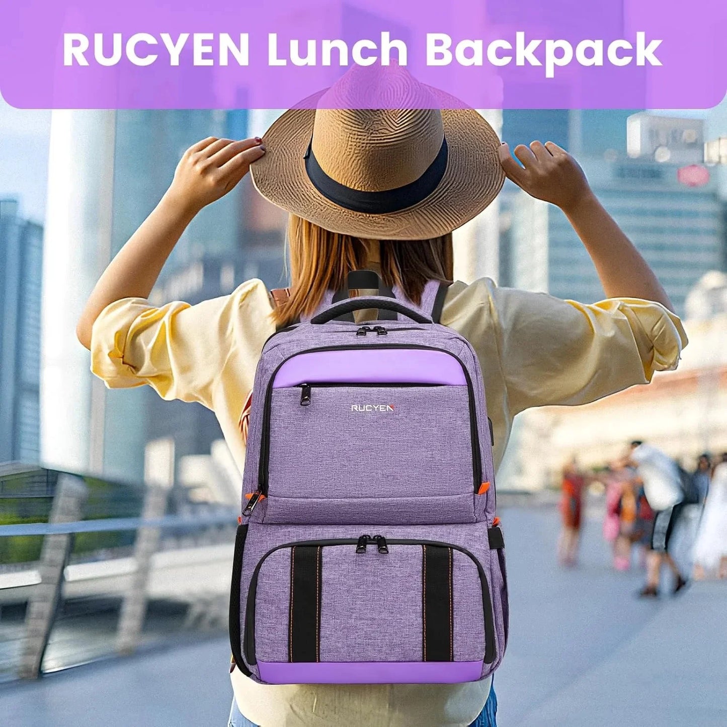 Women's Insulated Cooler Lunch Box 15.6 Inch Shielded Laptop Backpack with USB for Work Travel Picnic