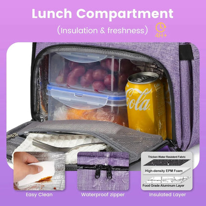 Women's Insulated Cooler Lunch Box 15.6 Inch Shielded Laptop Backpack with USB for Work Travel Picnic