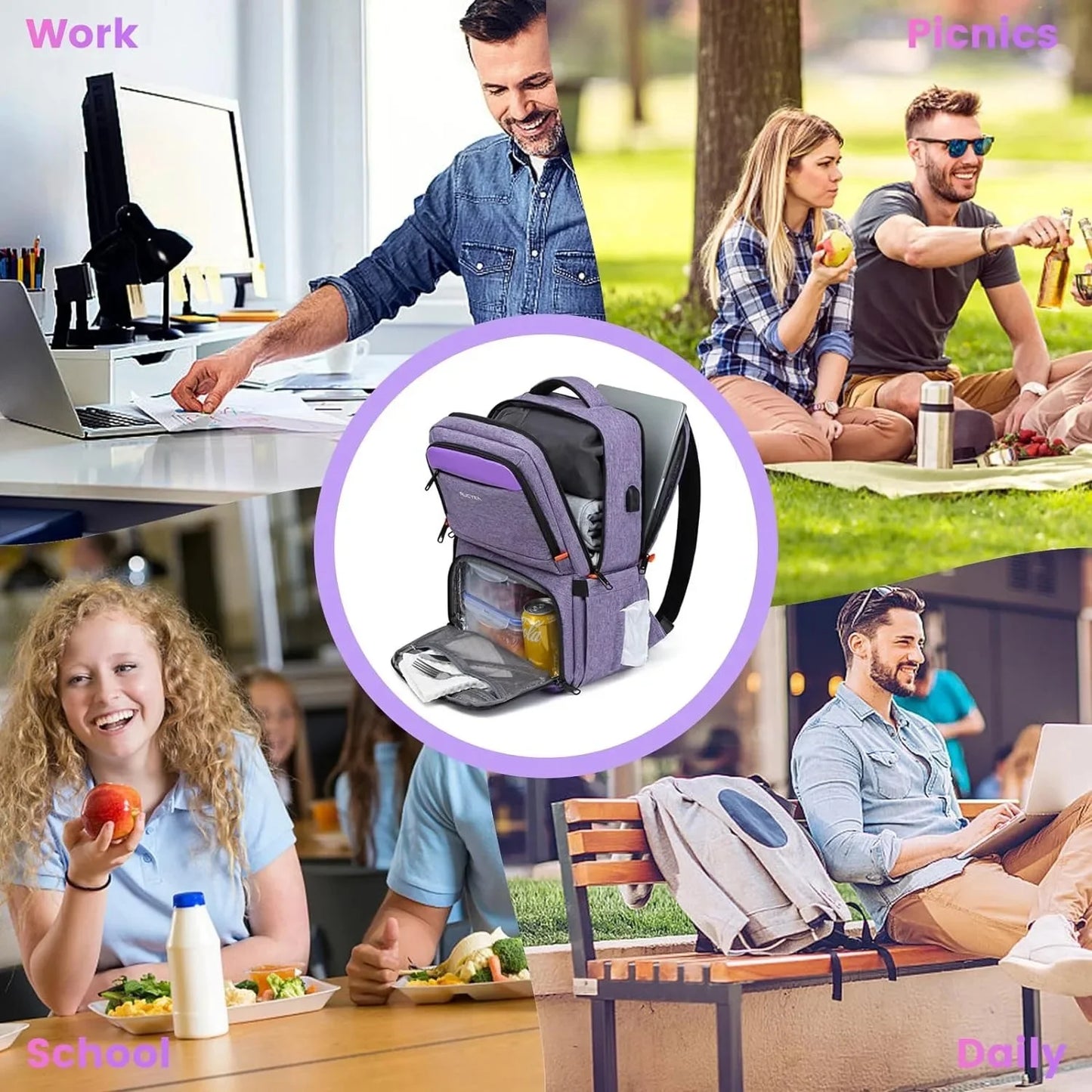 Women's Insulated Cooler Lunch Box 15.6 Inch Shielded Laptop Backpack with USB for Work Travel Picnic