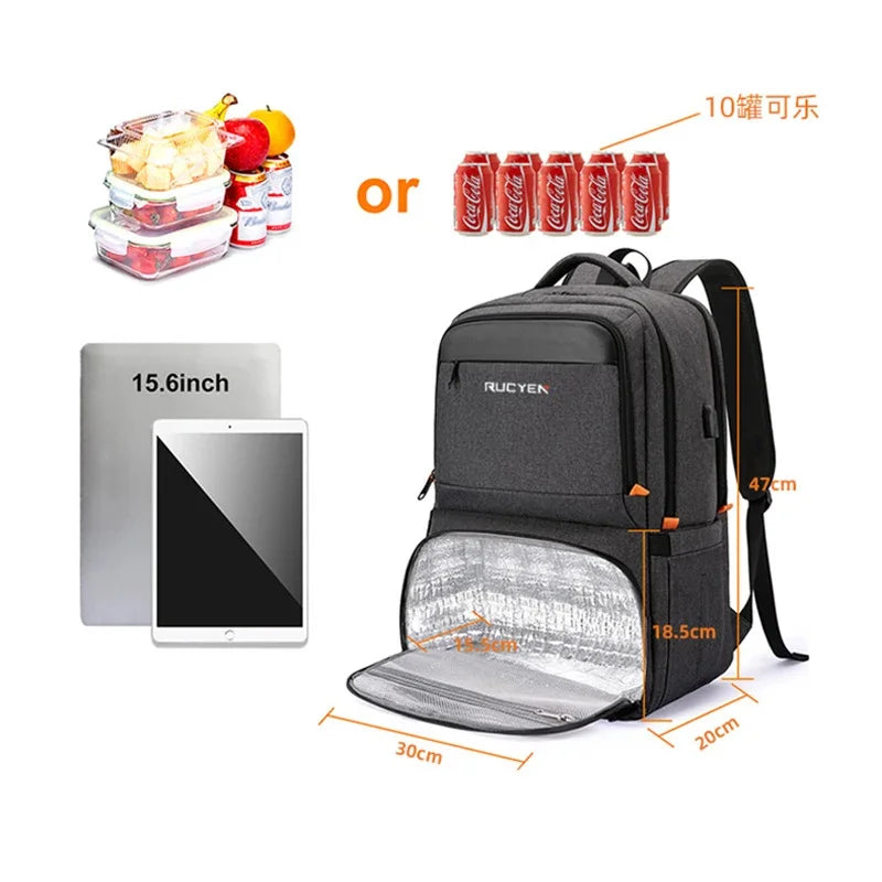 Women's Insulated Cooler Lunch Box 15.6 Inch Shielded Laptop Backpack with USB for Work Travel Picnic