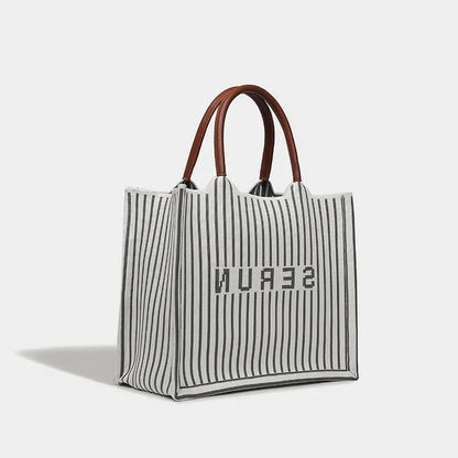 Women's Large Capacity Striped 2024 New Fashion Commuter Shoulder Popular Versatile Handheld Tote Bag
