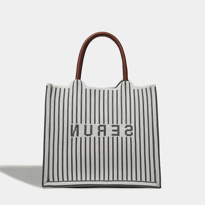 Women's Large Capacity Striped 2024 New Fashion Commuter Shoulder Popular Versatile Handheld Tote Bag