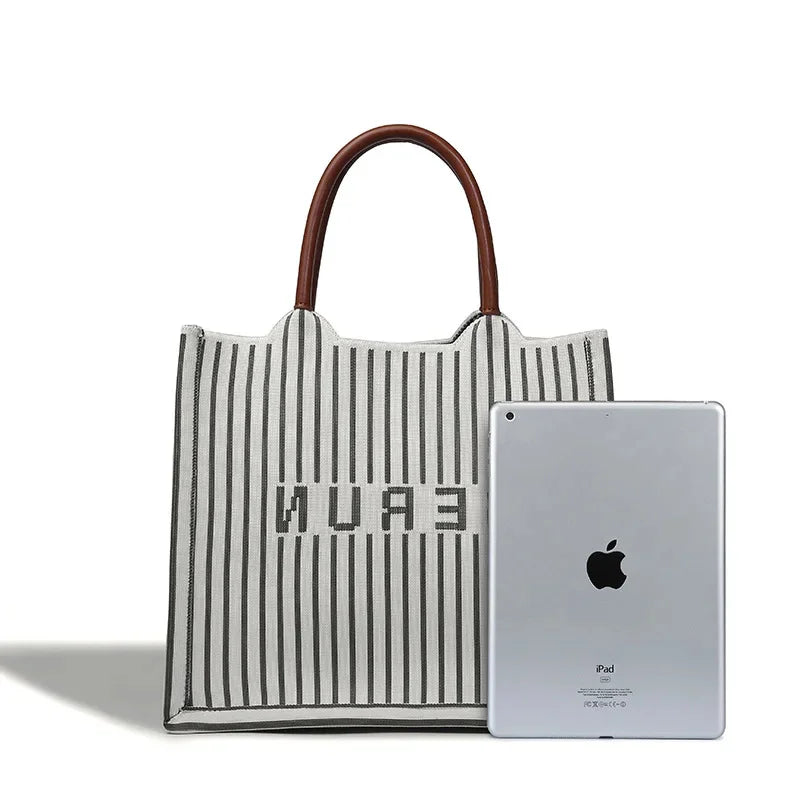 Women's Large Capacity Striped 2024 New Fashion Commuter Shoulder Popular Versatile Handheld Tote Bag