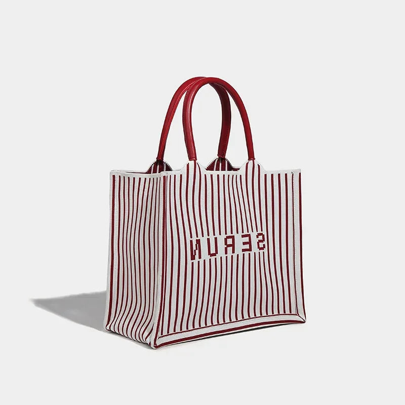 Women's Large Capacity Striped 2024 New Fashion Commuter Shoulder Popular Versatile Handheld Tote Bag