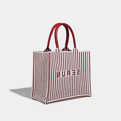 Women's Large Capacity Striped 2024 New Fashion Commuter Shoulder Popular Versatile Handheld Tote Bag