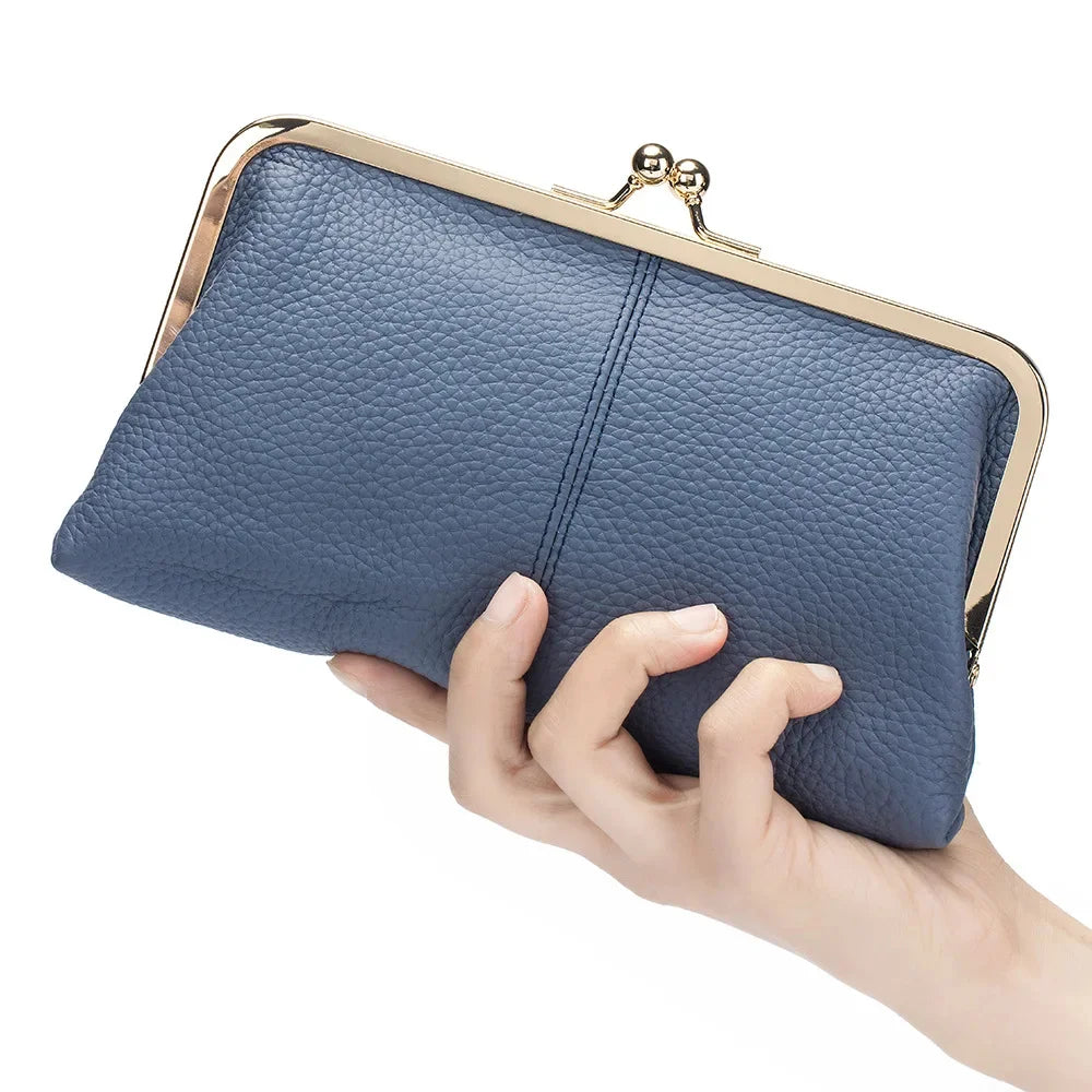 Women's Leather Mini Clutch Wallet ID Credit Cards Cash Coin Holder Case Organizer Kiss Lock Clasp Cellphone Bag