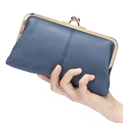 Women's Leather Mini Clutch Wallet ID Credit Cards Cash Coin Holder Case Organizer Kiss Lock Clasp Cellphone Bag
