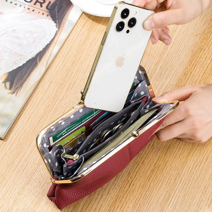 Women's Leather Mini Clutch Wallet ID Credit Cards Cash Coin Holder Case Organizer Kiss Lock Clasp Cellphone Bag