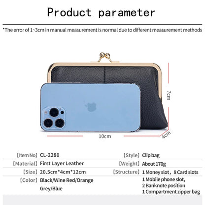 Women's Leather Mini Clutch Wallet ID Credit Cards Cash Coin Holder Case Organizer Kiss Lock Clasp Cellphone Bag