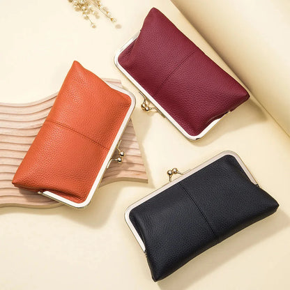 Women's Leather Mini Clutch Wallet ID Credit Cards Cash Coin Holder Case Organizer Kiss Lock Clasp Cellphone Bag