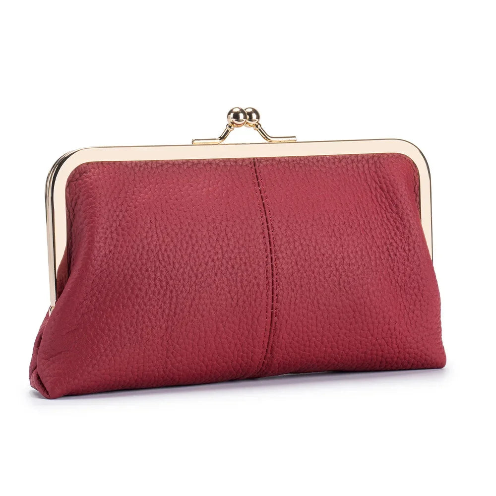 Women's Leather Mini Clutch Wallet ID Credit Cards Cash Coin Holder Case Organizer Kiss Lock Clasp Cellphone Bag