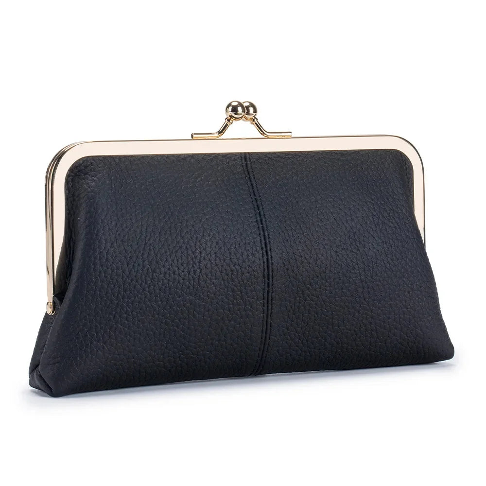 Women's Leather Mini Clutch Wallet ID Credit Cards Cash Coin Holder Case Organizer Kiss Lock Clasp Cellphone Bag