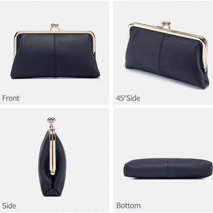 Women's Leather Mini Clutch Wallet ID Credit Cards Cash Coin Holder Case Organizer Kiss Lock Clasp Cellphone Bag