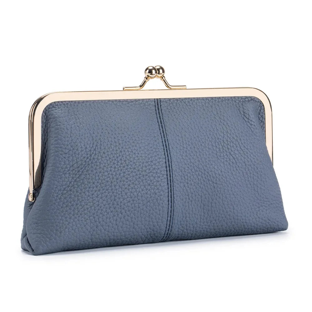 Women's Leather Mini Clutch Wallet ID Credit Cards Cash Coin Holder Case Organizer Kiss Lock Clasp Cellphone Bag