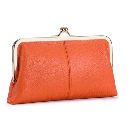 Women's Leather Mini Clutch Wallet ID Credit Cards Cash Coin Holder Case Organizer Kiss Lock Clasp Cellphone Bag