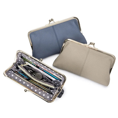 Women's Leather Mini Clutch Wallet ID Credit Cards Cash Coin Holder Case Organizer Kiss Lock Clasp Cellphone Bag