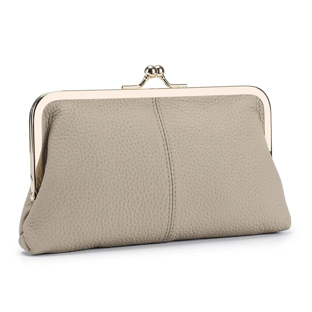 Women's Leather Mini Clutch Wallet ID Credit Cards Cash Coin Holder Case Organizer Kiss Lock Clasp Cellphone Bag