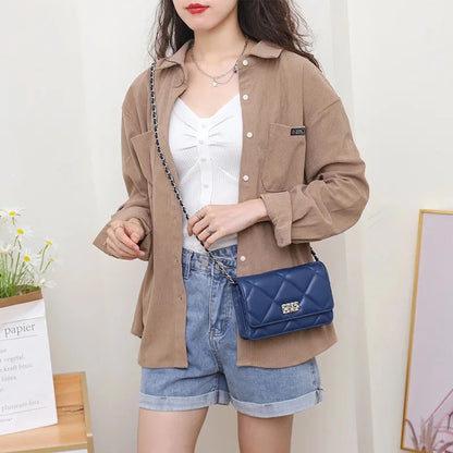 Women's Leather Skew Straddle New Premium Sheepskin Embroidered Diamond Latched Chain Small Fragrance Shoulder Bag