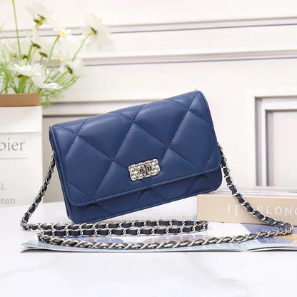 Women's Leather Skew Straddle New Premium Sheepskin Embroidered Diamond Latched Chain Small Fragrance Shoulder Bag