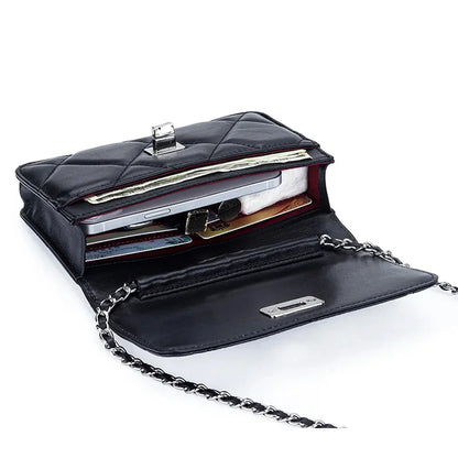 Women's Leather Skew Straddle New Premium Sheepskin Embroidered Diamond Latched Chain Small Fragrance Shoulder Bag