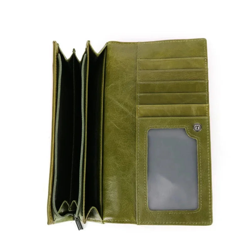 Women's Leather Wallet Multi-card Long Coin Purses Multi-function Madam Mobile Phone Money Clip High Capacity Fashion