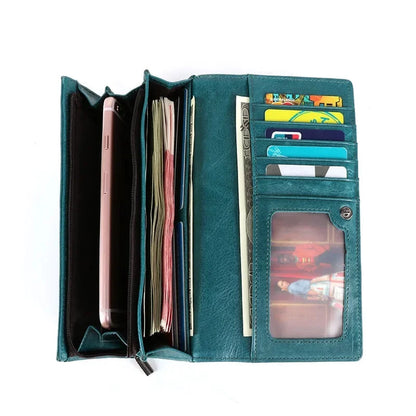 Women's Leather Wallet Multi-card Long Coin Purses Multi-function Madam Mobile Phone Money Clip High Capacity Fashion