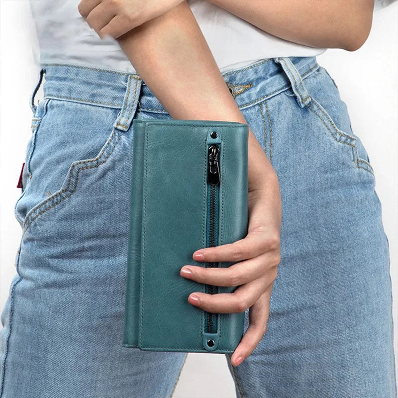 Women's Leather Wallet Multi-card Long Coin Purses Multi-function Madam Mobile Phone Money Clip High Capacity Fashion