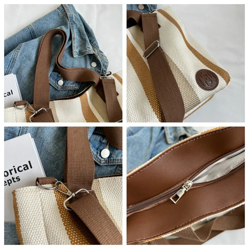 Women's Leisure Canvas Shoulder Bag Designer High Quality Female Light Crossbody Bag Large-capacity Ladies Fashion Shopping Bags